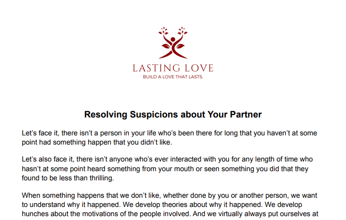 Resolving Suspicions--FREE